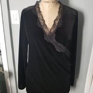 Velvet lace wrap blouse